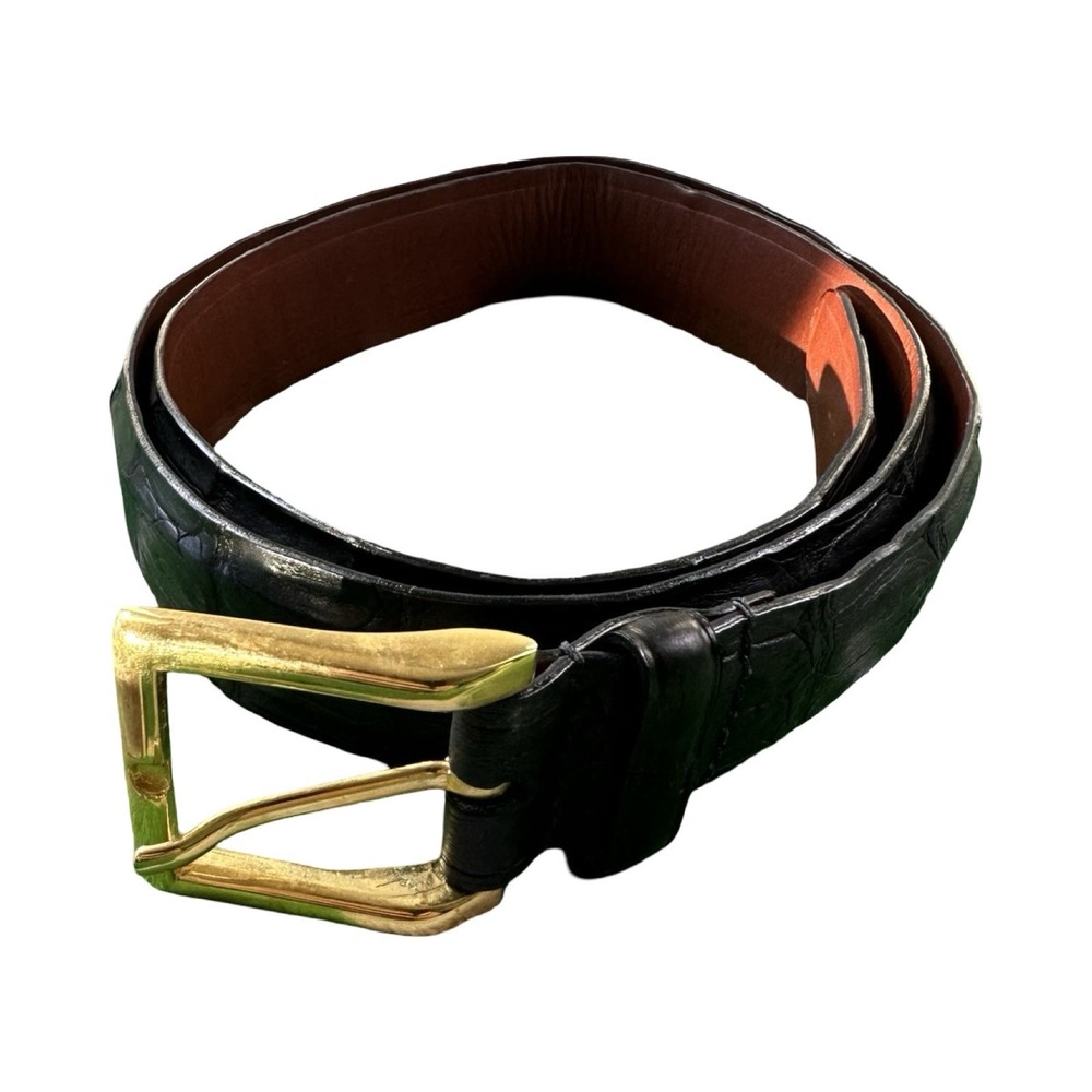 Bespoke Black Genuine Crocodile Mens Brass Buckle Belt Size 34 NWOT USA Made